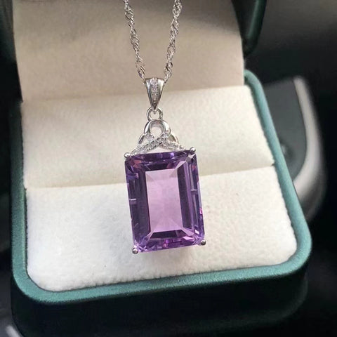 Kalung Kecubung Alami Ukuran 12 * 16mm 925 Gaya Pengaturan Perak Termasuk pajak pengiriman.