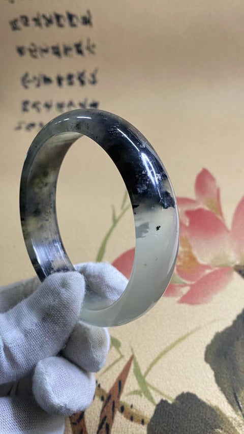 Gelang Tinta Es Alami Ukuran 59-61mm Ukuran 60.2mm Lebar Sisi 16.1mm Giok semuanya terjadi secara alami Pola acak termasuk pajak pengiriman!