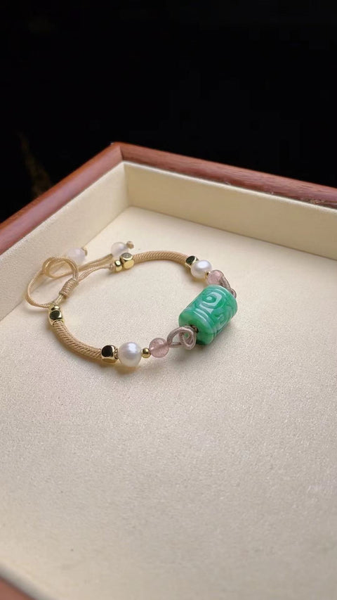 Gelang Gelang Manik-manik Pembawa Batu Giok Alami Ukuran Bahan Pit Tua 1.4 * 1.2cm Batu giok halus dan hangat; Sudah Termasuk Pajak Pengiriman