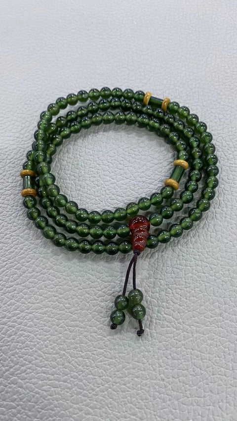 Gelang dan Kalung Giok Cui Giok Hijau Alami Ukuran 5mm Giok bersih, halus dan hangat Sudah termasuk pajak pengiriman