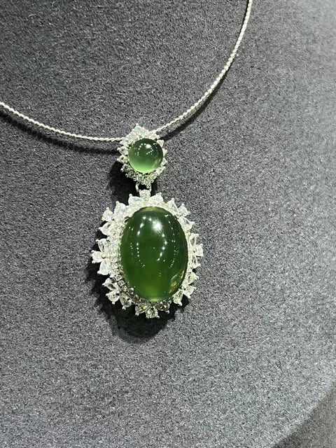 Kalung Giok Alami Ukuran 6mm Set dalam 925 Perak Giok bersih dan halus Termasuk ongkos kirim dan pajak.