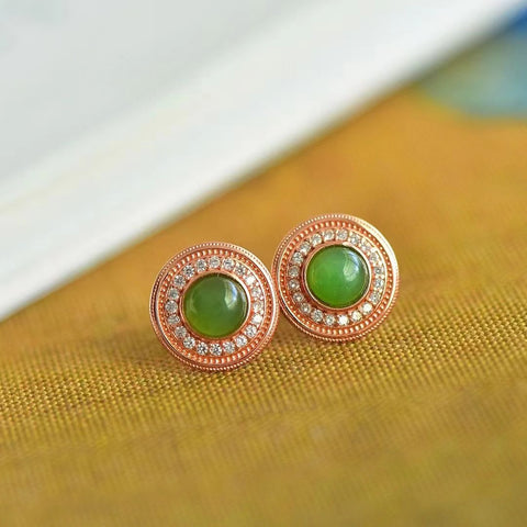 Anting-anting Jasper Pejantan Alami yang terbuat dari batu giok perak 925 yang bersih dan halus Termasuk ongkos kirim dan pajak