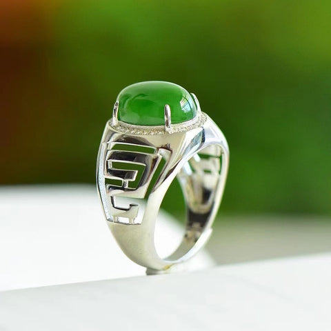 Set Cincin Telur Jasper Alami dengan Gaya Perak 925 Bersih, halus, dan hangat Giok termasuk pajak pengiriman