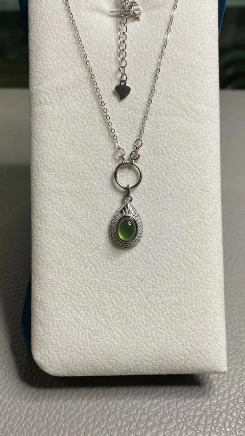 Kalung Giok Alami dari Perak 925 Ukuran 6 * 8mm Termasuk ongkos kirim dan pajak.