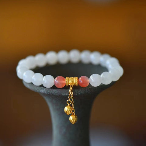 6029 Gelang Bahan Batu Giok Hetian Qinghai Alami Ukuran 8mm dengan Batu Giok Agate bersih dan halus serta hangat Sudah termasuk pajak pengiriman.
