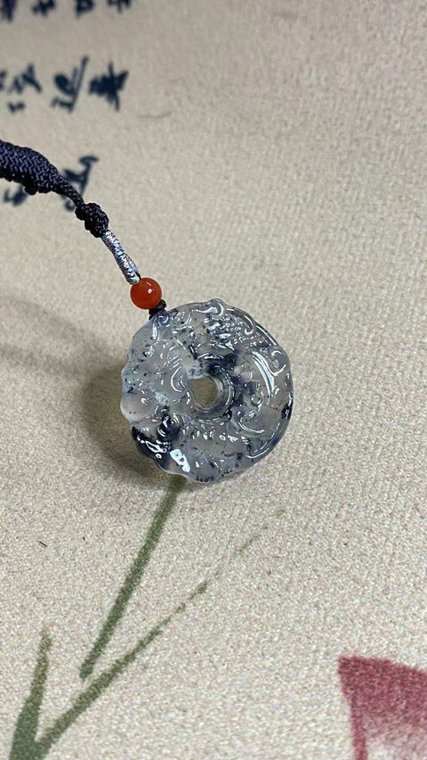 Liontin Naga Giok Cui Alami dengan pola dan gaya yang indah Ukuran 24,3 * 24,3 mm Sudah termasuk ongkos kirim dan pajak