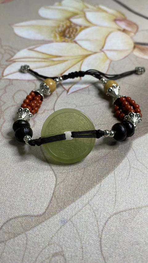 Gelang Uang Hantu Gunung Giok Cui Giok bersih, halus dan hangat, hantu gunung dianggap sebagai dewa kekayaan Ukuran 24mm Sudah termasuk ongkos kirim dan pajak.