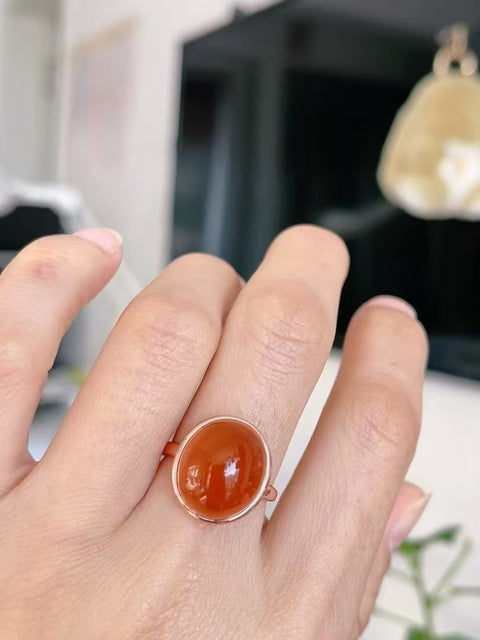 Natural Nan Hong Set 925 Cincin Perak 16.9 * 15.3mm & kalung 16.8 * 16.4 * 9.5mm Kualitas giok halus dan hangat, gaya yang indah Termasuk pajak pengiriman