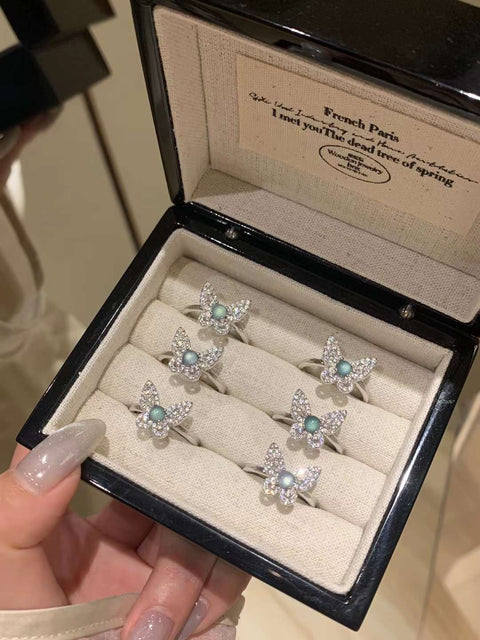 Cincin Kupu-kupu Fei Guatemala alami yang terbuat dari perak 925, giok yang bersih dan halus, gaya yang indah, sudah termasuk pajak pengiriman.