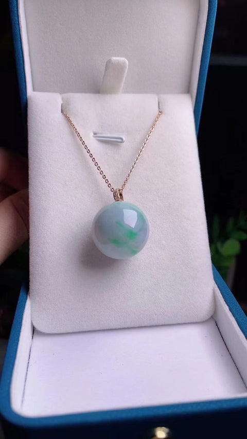 Kalung Manik-manik Pembawa Jadeite Alami Gaya Pengaturan Emas 18k 1.8mm Bagian Bawah Halus dan Hangat Sudah termasuk ongkos kirim dan pajak.
