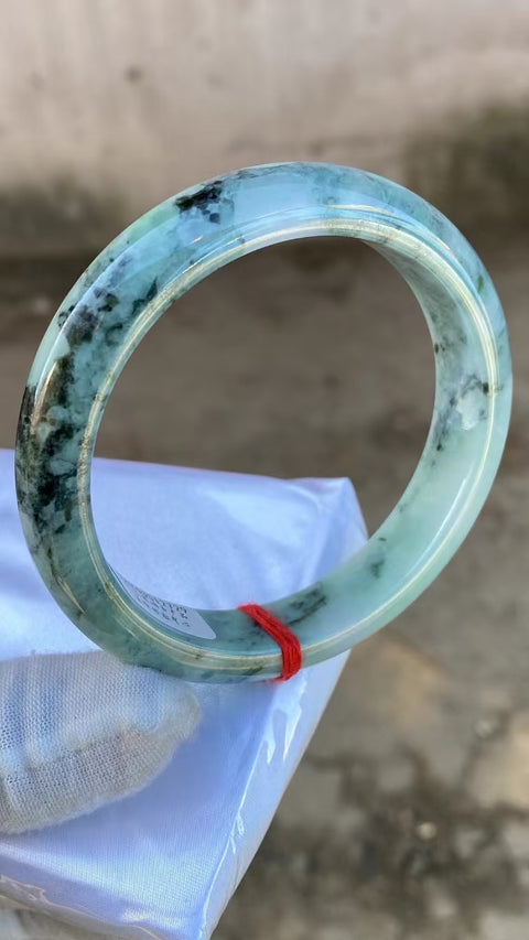 Gelang Jadeite Alami Ukuran 61-63mm Ukuran 62.5mm Lebar Sisi 12.9mm Batu giok secara alami terjadi Pola Acak & nbsp; Pajak Pengiriman Termasuk