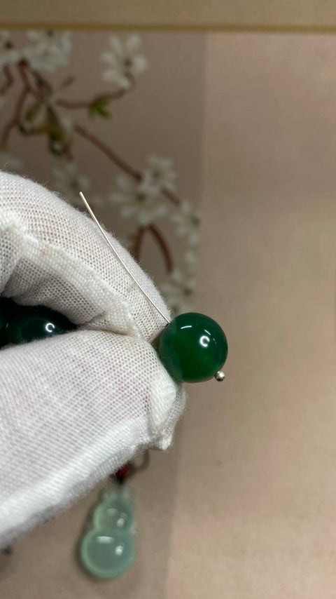 Set batu kalsedon akik indah, warna hijau, kepala air penuh, gelang: 12mm, kalung: 12mm, anting: 12mm (tata perak), termasuk pajak pengiriman, nomor barang 202510131622