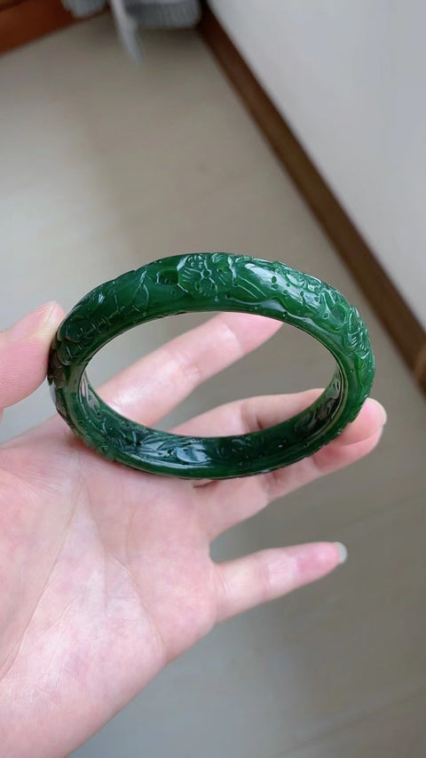 Gelang Bunga Berukir Jasper Alami Bahan Pit Tua Bahan Bawah Warna Hangat Halus Warna Hangat Indah Ukuran 60mm & nbsp;Giok adalah Pola yang terjadi secara alami Acak Termasuk Pajak Pengiriman