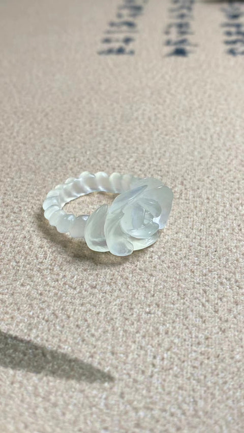 Cincin Bunga Ukiran Giok Cui Giok alami bersih, halus dan hangat Ukuran 17.3mm & nbsp; Termasuk Pajak Pengiriman