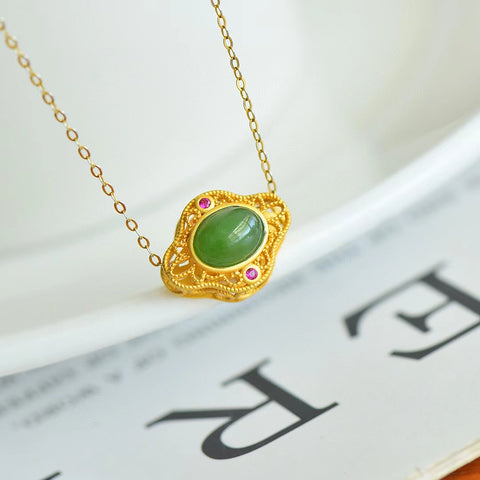 Kalung Jasper Alami [Ref] 13027-6 # 3027-6 # diatur dalam perak s925 Ukuran 6 * 8mm Giok bersih dan halus dan hangat Termasuk Pajak Pengiriman
