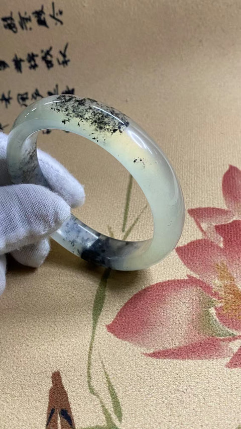 Gelang Tinta Es Alami Ukuran 56-58mm Ukuran 57.3mm Lebar Sisi 14.6mm Giok semuanya terjadi secara alami Pola acak termasuk pajak pengiriman!