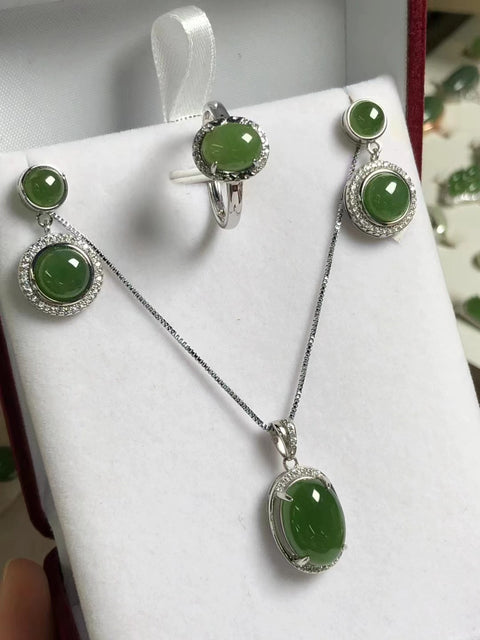 Baru ...... Fine Jasper Fortune Water Drops Three Piece Set 925 Perak Fine Setting Jade halus, 🥰Liontin: 14 × 10㎜Cincin: 9 × 7㎜Anting-anting: 8㎜ 6㎜Kirimkan Rantai Perak S925 ＋Kotak Hadiah ＋Sertifikat & nbsp; Sudah termasuk Pajak Pengiriman