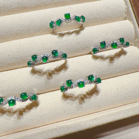 Cincin Riak Jadeite Guatemala Alami dari Guatemala dalam 925 Perak Ukuran 3mm Bergaya Penuh Desain Termasuk pengiriman dan pajak