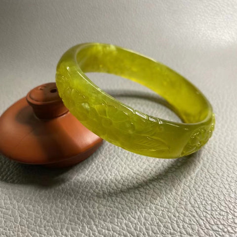 Gelang Giok Giok Emas Kuning Giok Emas Ukuran 59-61mm Ukuran 60.2mm Lebar Sisi 16mm Giok terjadi secara alami Pola acak Termasuk ongkos kirim dan pajak