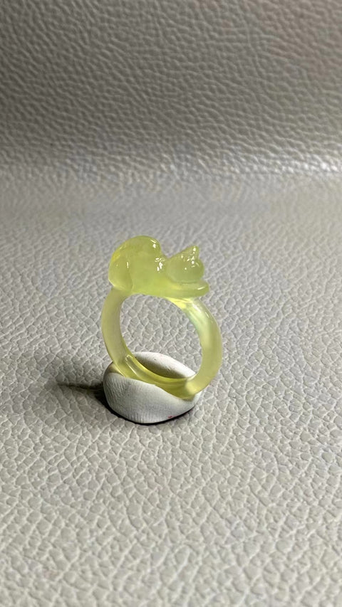 Cincin Kucing Keberuntungan Giok Cui Giok Alami Ukuran 19mm Giok bersih, halus, dan diukir dengan tangan Termasuk ongkos kirim dan pajak.