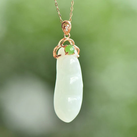 4122-1 Set Kalung Kacang Musiman Giok Hetian Jade Alami dari perak 925. Gayanya indah, segar, dan menyenangkan.