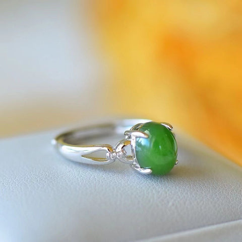 Cincin batu giok alami yang terbuat dari perak 925, batu giok bersih, gaya penuh gaya, sudah termasuk pajak pengiriman.