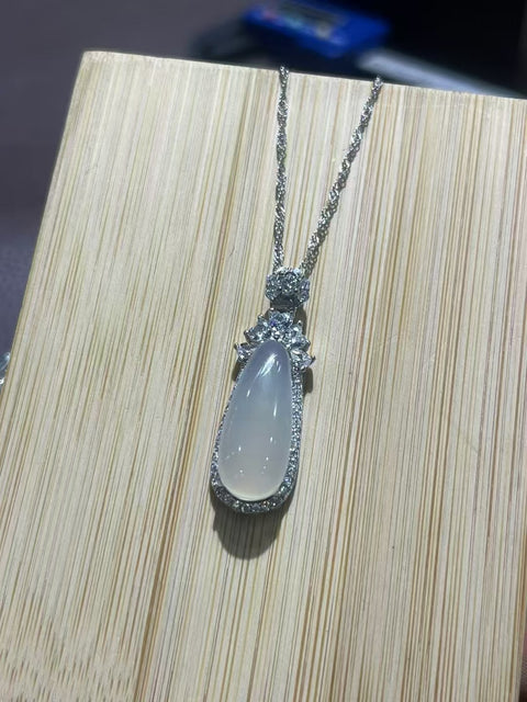 Kalung Giok Alami dari Perak 925 Gaya Pengaturan: Giok Halus dan Hangat Termasuk Pengiriman dan Pajak