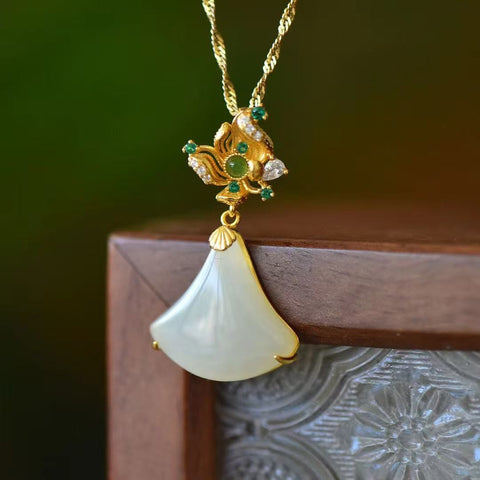 3376-2 Kalung Giok Hetian Alami dari Perak 925 Ukuran 18 * 18mm Termasuk pajak pengiriman.