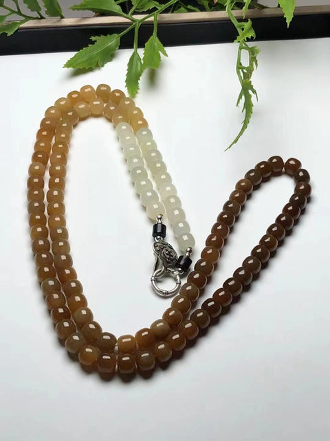 Kalung Warna Gula Gradien Giok Hetian Giok Alami Ukuran 7 * 8mm Giok bersih, halus dan hangat Pajak pengiriman sudah termasuk.