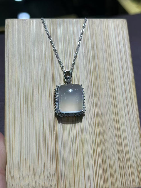 Kalung Gula Batu Es Batu Giok Cui Giok Alami dari perak 925, ukuran 14mm, gaya yang luar biasa, giok yang bersih dan halus.