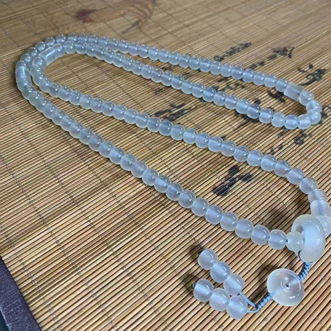 Gelang + Kalung Batu Giok Cui Alami 108 Buah Ukuran 7.8 * 6.8mm Batu giok bersih, halus dan hangat, gaya yang indah, sedingin es dan lembab, sudah termasuk pajak pengiriman.