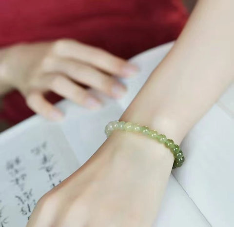 Gelang Gradien Bahan Giok Hijau Laut Hetian Giok Alami Ukuran 6mm Gaya Sudah termasuk pajak pengiriman