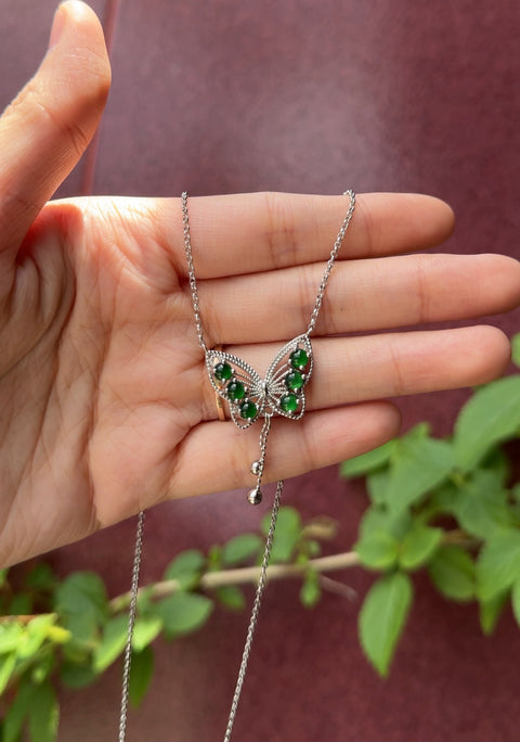 Kalung Kupu-kupu Giok Guatemala Alami 925 perak Giok yang bersih, halus, dan hangat Sudah termasuk pajak pengiriman.