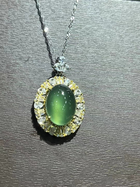 Liontin giok alami dengan berlian yang diikat dengan perak 925 Ukuran 18 * 13mm Giok halus dan hangat Termasuk pajak pengiriman.