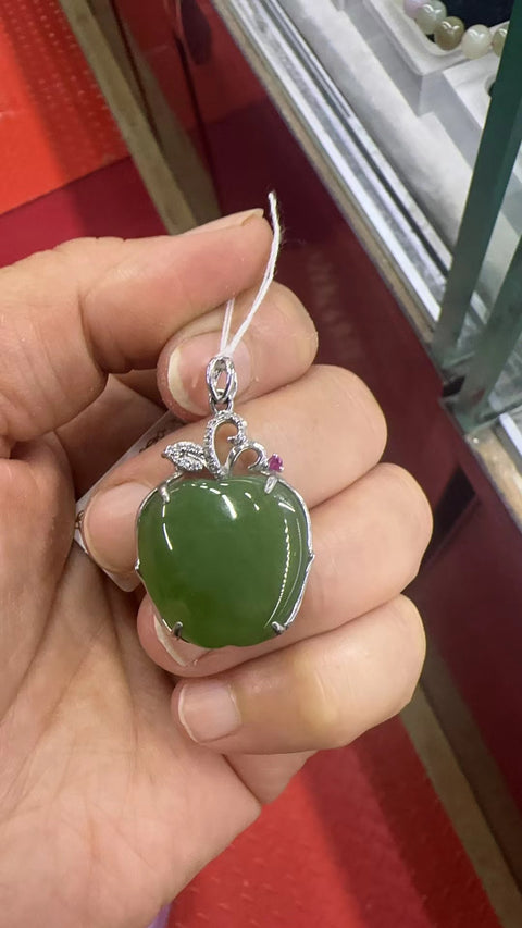 Liontin Apel Jasper! Pengaturan Perak 925, Ukuran Keseluruhan: 35 * 22mm, Ukuran Giok 20 * 20mm Pengiriman & Pajak Sudah Termasuk!