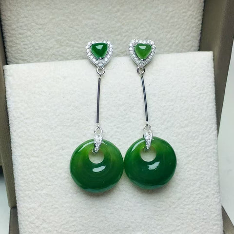 12038 Anting Gesper Perdamaian Jasper Alami Ukuran 16 * 16mm Set dalam Gaya Giok Halus 925 Perak Termasuk pajak pengiriman.