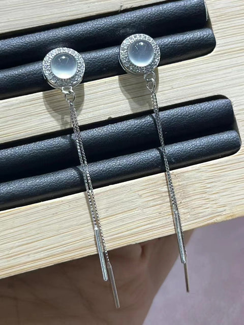 Kabel Telinga Giok Alami 925 Tatahan Perak Ukuran 6mm Giok bersih dan halus Termasuk ongkos kirim dan pajak.