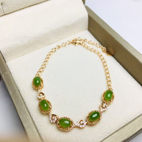 15966 Gelang Jasper Alami 925 Tatahan Perak Ukuran 4 * 6mm Giok halus dan hangat Termasuk ongkos kirim dan pajak.