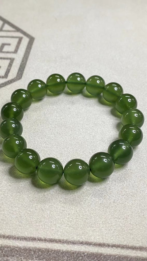 Gelang Hijau Penuh Giok Cui Alami & Gelang Giok Bulat Ukuran 12mm Giok bersih, halus dan hangat Sudah termasuk pajak pengiriman.