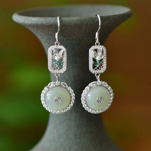 2873-2 Anting Mutiara Giok Hetian Alami Ukuran 12 * 12mm Kualitas giok halus dan hangat, gaya yang indah.