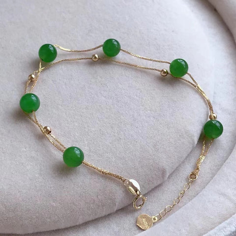 Gelang Jasper model bintang penuh klasik ❣❣❣❣ giok halus, rantai emas 18 karat dalam keadaan utuh ✨ lihat detail rantai yang dienkripsi 😯 panjang total 19cm, ukuran permukaan giok sekitar 6mm sudah termasuk pajak pengiriman!