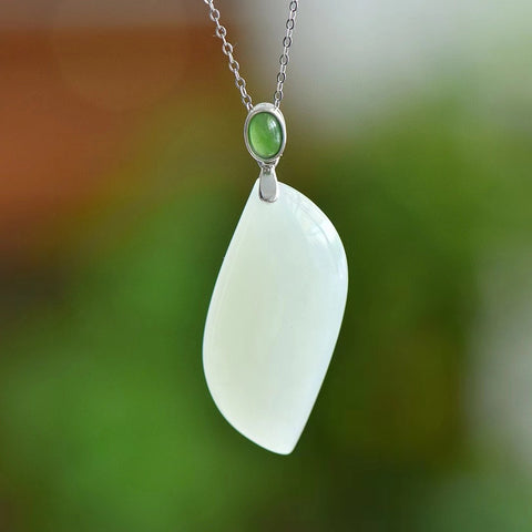 0989 Set Kalung Giok Hetian Alami dengan Gaya Perak Sterling Kualitas Giok Unik Termasuk Pengiriman dan Pajak