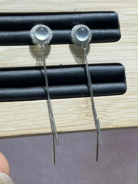 Kabel Telinga Giok Alami 925 Tatahan Perak Ukuran 6mm Giok bersih dan halus Termasuk ongkos kirim dan pajak.