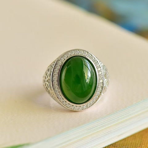 11005 Cincin Telur Jasper Alami yang terbuat dari perak 925; Batu giok halus dan hangat, gayanya indah, sudah termasuk pajak pengiriman.