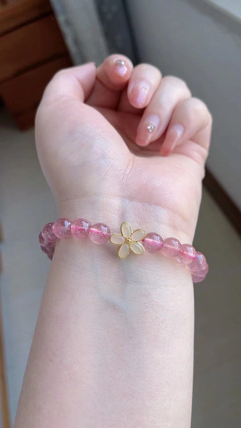 Gelang Kristal Stroberi Alami Model: Gaya 0.8 Giok bersih, halus dan hangat Sudah termasuk pajak pengiriman