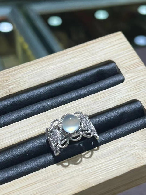 Cincin Giok Cui Alami 925 Gaya Pengaturan Perak 8mm Giok bersih, halus dan hangat.