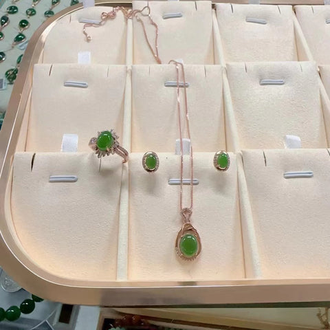 Set Jasper Alami 925 Kalung Perak Berwarna Kalung 8 * 10mm Anting 5 * 7mm Cincin 7 * 8mm Bezel yang dapat disesuaikan Termasuk ongkos kirim dan pajak.