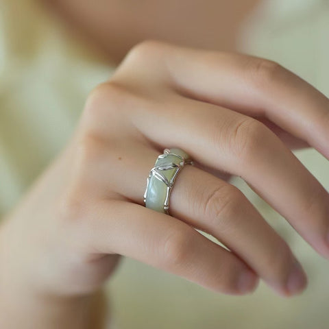 Kalung dan Cincin Bambu Giok Hetian Giok Alami, giok yang bersih, halus dan hangat, terbuat dari perak 925, sudah termasuk ongkos kirim dan pajak.