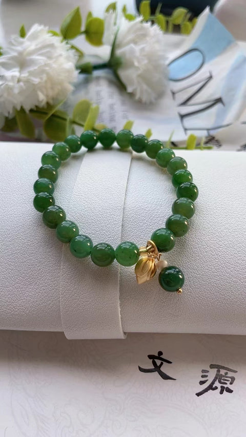 Gelang Batu Giok Alam Bahan Pit Tua Ukuran 0.7cm Batu giok halus dan hangat, gaya yang indah, dengan aksesoris yang indah.
