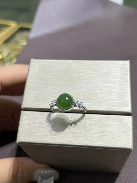 Cincin Jasper Alami Kesejahteraan Ukuran 8mm 925 Setting Perak Giok bersih, halus dan hangat Sudah termasuk pajak pengiriman.